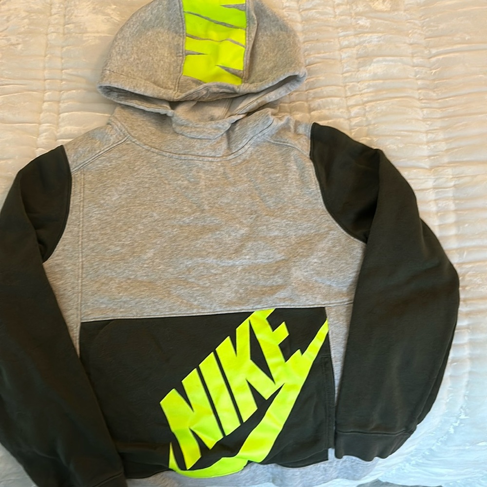 Boys, Nike hoodie. Cream with army, green and neon yellow.